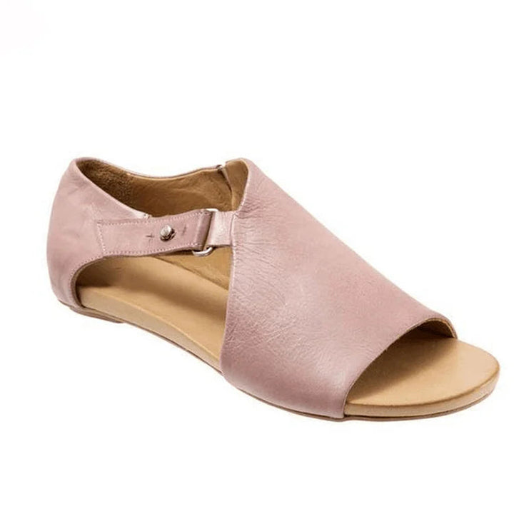 Asimetrični sandali cut-out peep toe v enotni barvi z naramnicami in sponko