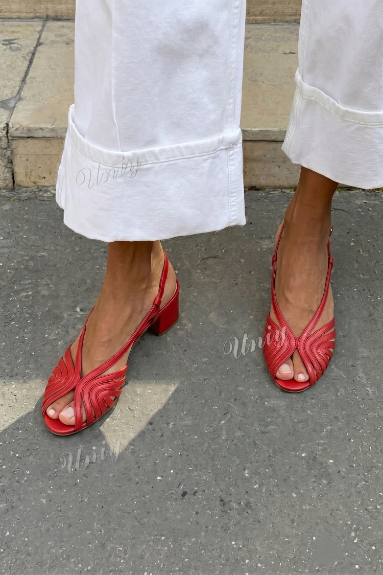 Slingback peep toe z blokom in pletenim dizajnom v roza zlatu