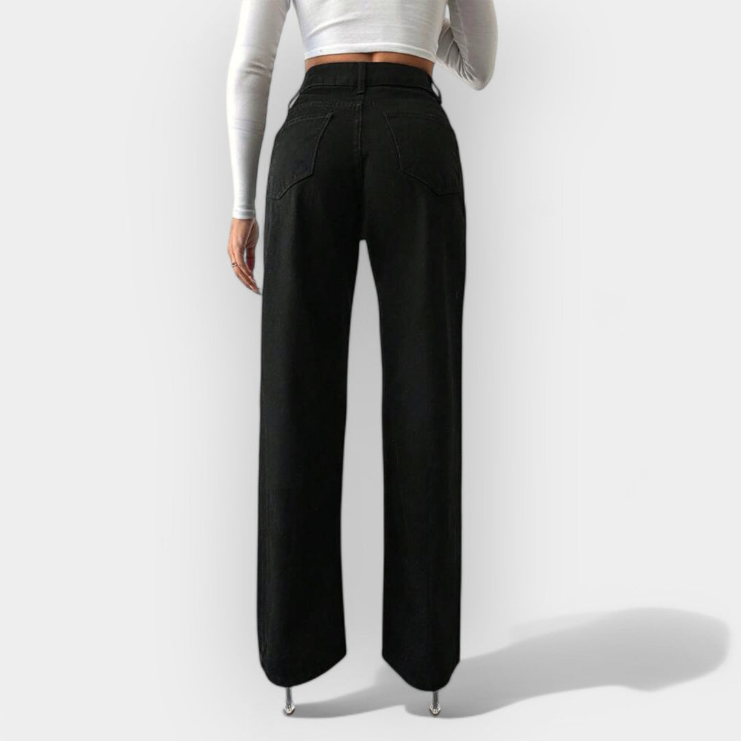 Jeans z Visokim Pasom in Širokimi Nogi