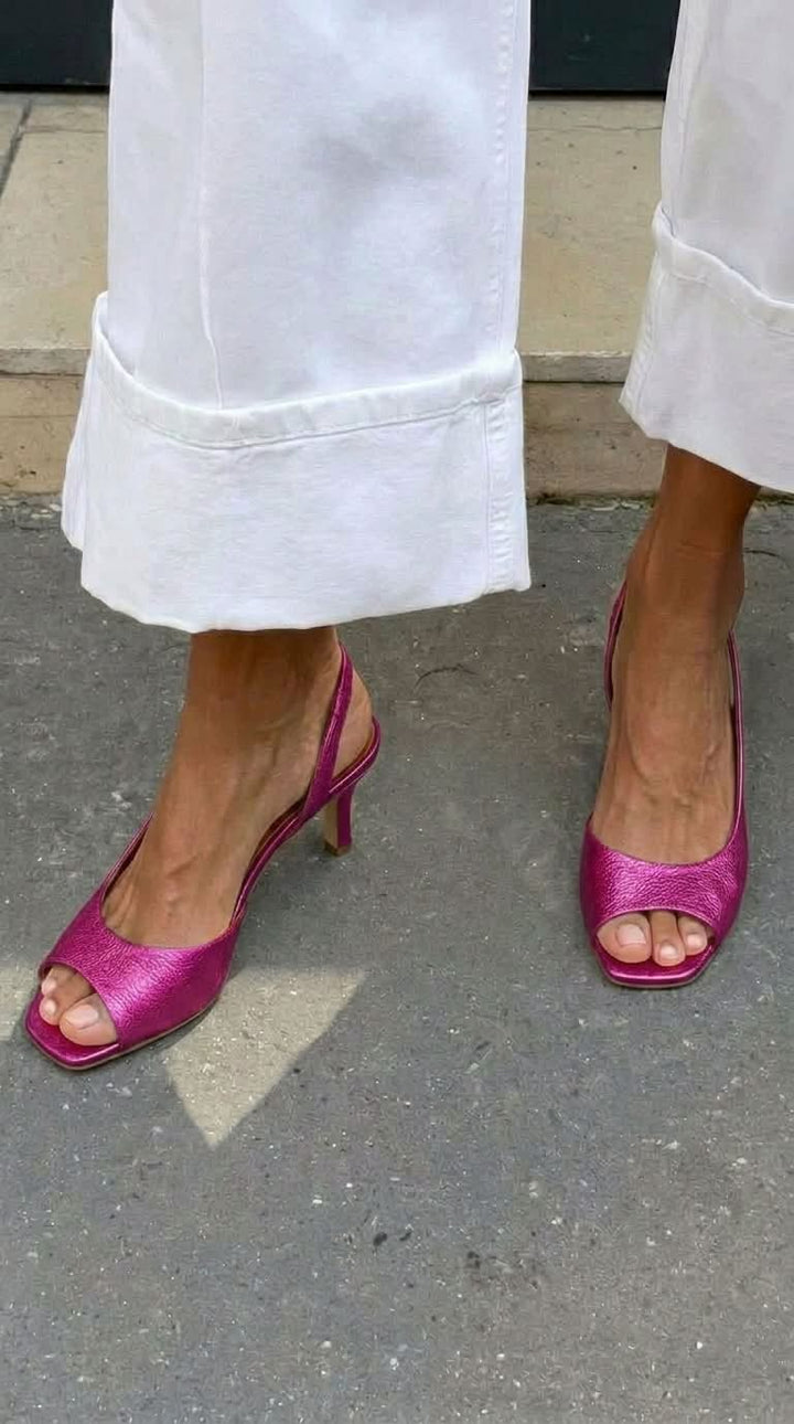 Tacchi kitten slingback peep toe metalizirani Zlati