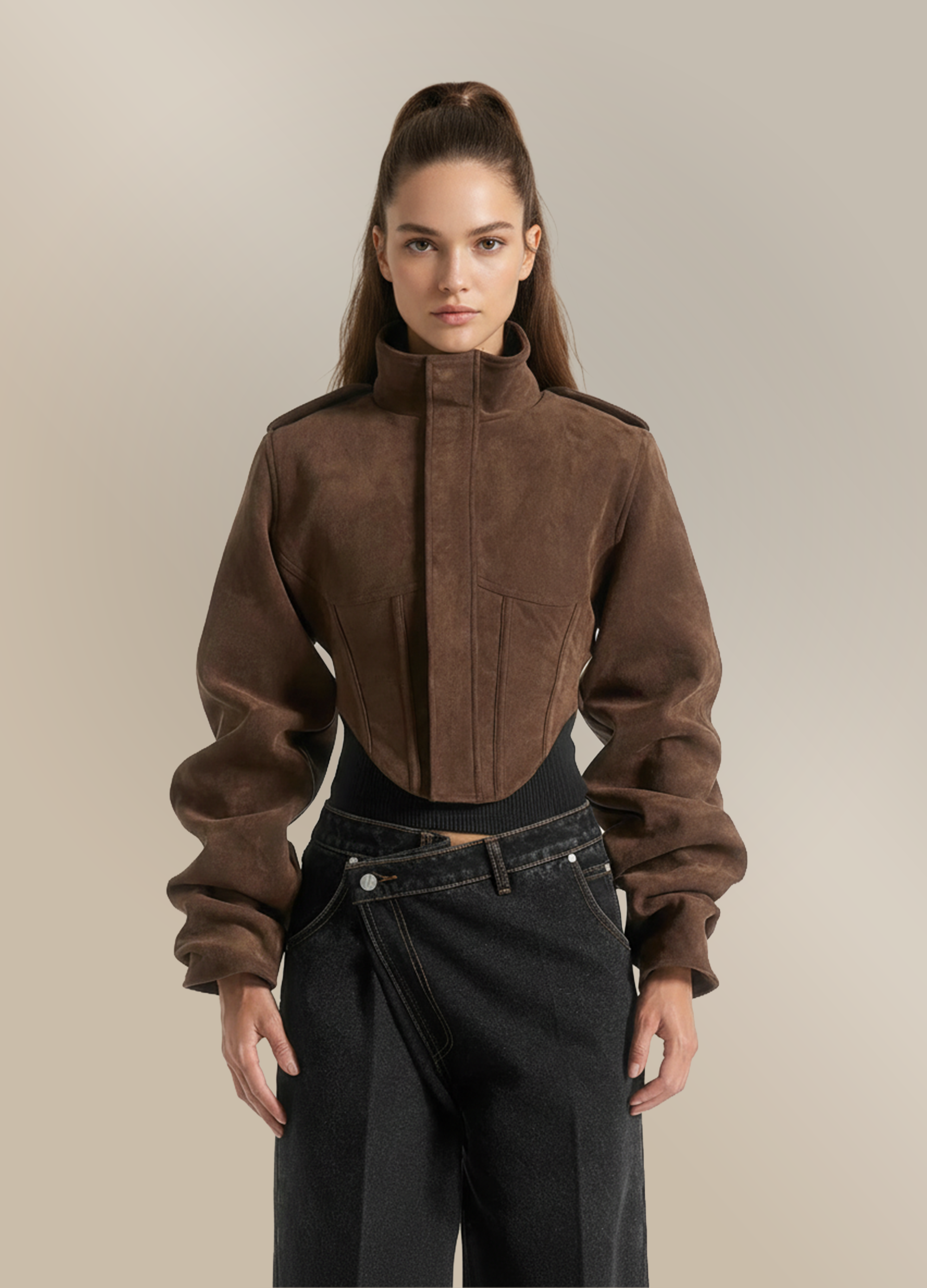 Ena - Vintage kožna jakna s korzet rukavima