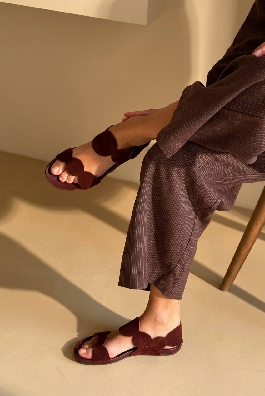 Bordeaux boho poletni nizki sandali s čipkastim trakcem