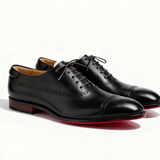 Modre moške oxford gležnarji Mila Ljubljana Matej - Oxford Royal Brogue na sliki, ročno izdelani usnjeni čevlji s perforacijami.