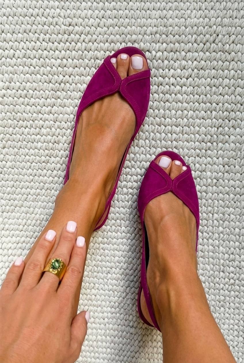 Balerinke slingback odprta konica iz nubuka chic fuksija