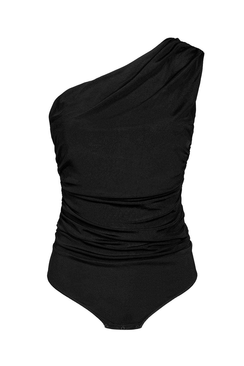 Črna bodysuit Flair od Mila Ljubljana, prikazana v packshotu, s prilagodljivim krojem in elegance.