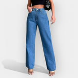 Jeans z Visokim Pasom in Širokim Krojem