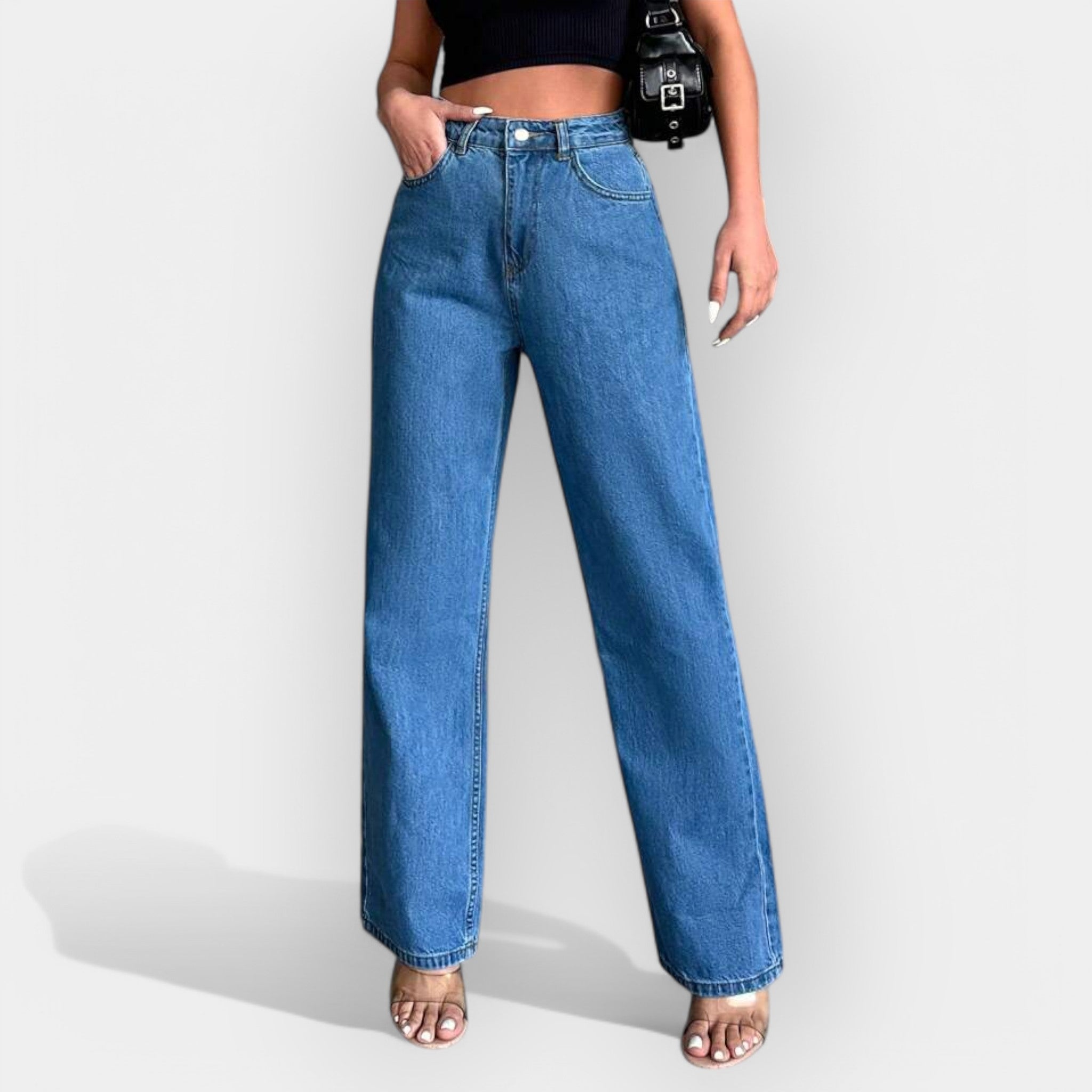 Jeans z Visokim Pasom in Širokim Krojem