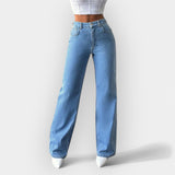 Jeans z Visokim Pasom in Širokim Krojem