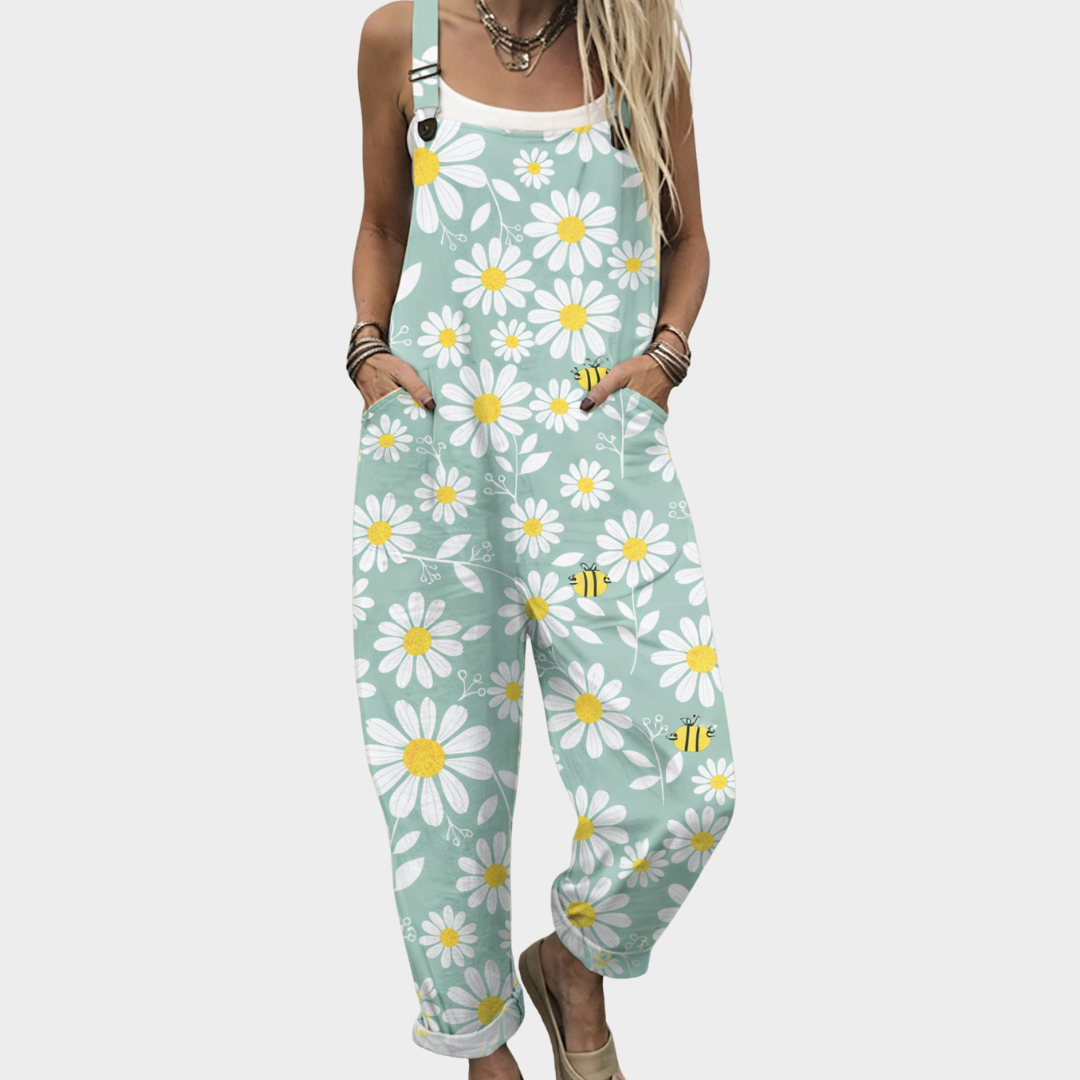Udobna potiskana salopeta Alma Ljubljana, ženski jumpsuit z vzorcem, udobno in modno oblikovan za vsak dan.