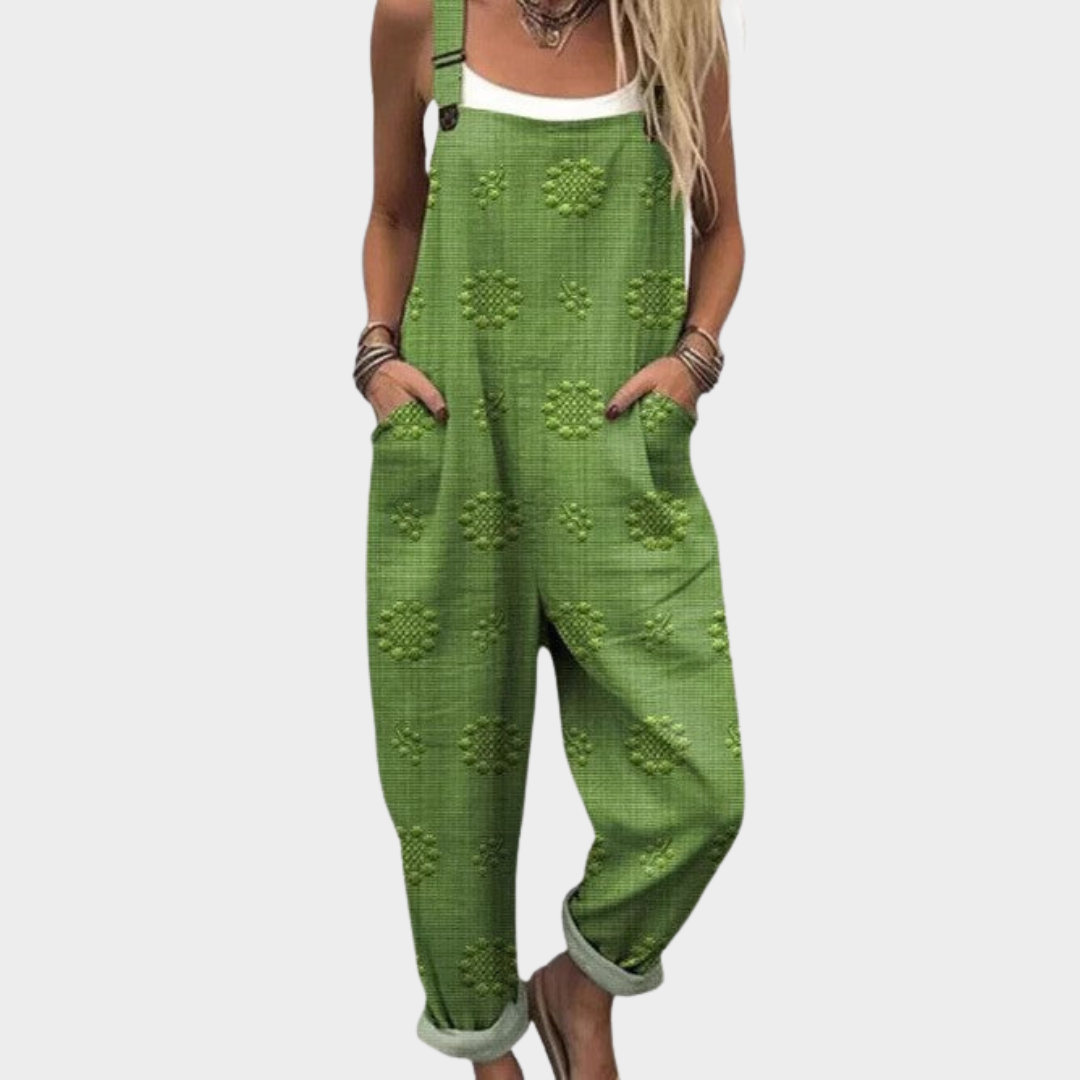 Udobna potiskana jumpsuit Alma Ljubljana, elegantna in sproščena obleka z vzorcem, primerna za vsakodnevno uporabo.