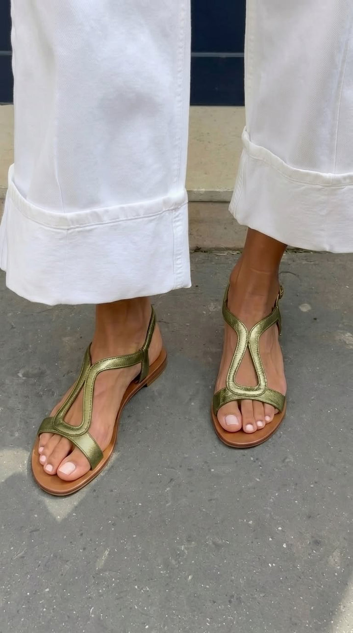Slingback sandali z izrezom, metalizirani, nizki, zlati