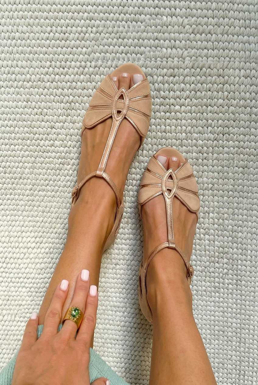 Retro peep toe sandali s T-trakom