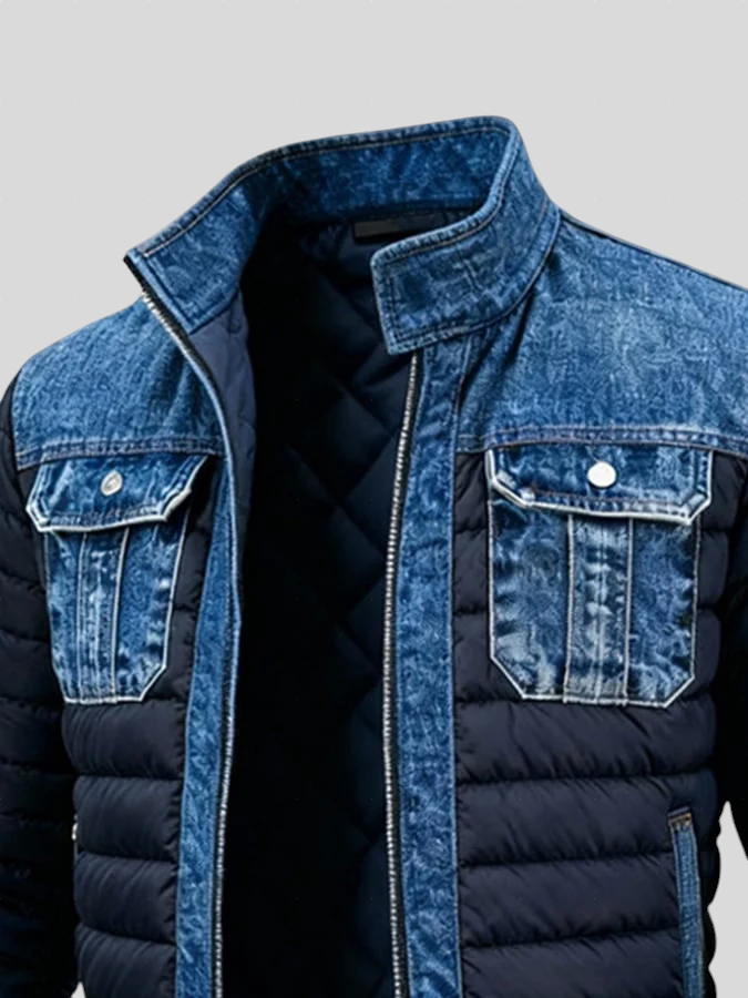 Nikola klasična dvostruka denim jakna Mila Ljubljana, modra, s spuščenimi ramenimi in klasičnim krojem, visoka kakovost.