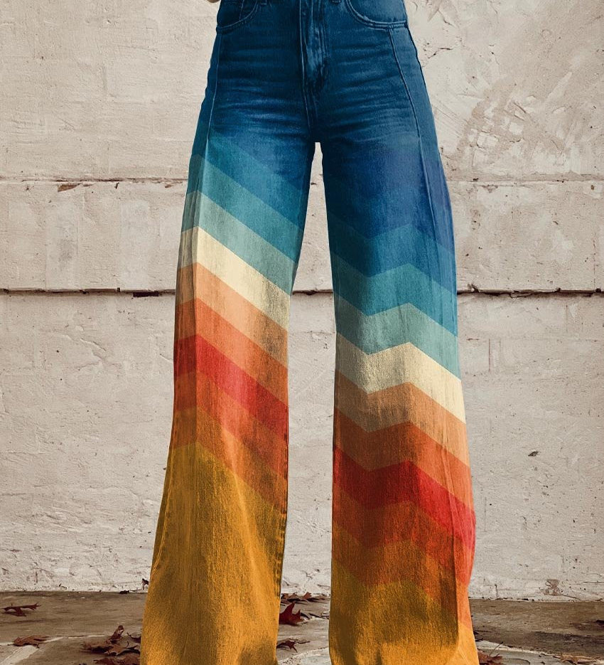 Léa - Elegantni Retro Zigzag Hlače