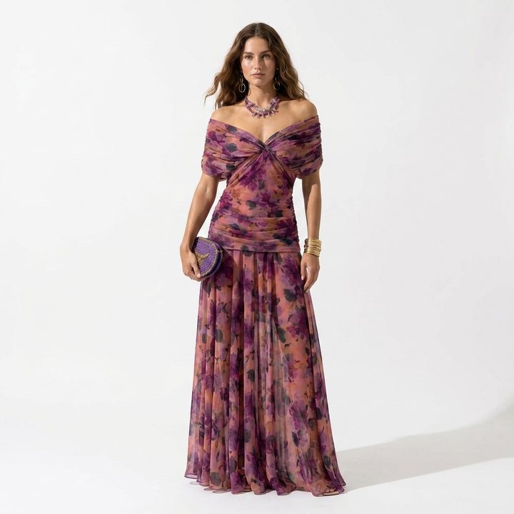 Xenia - Elegantna dolga obleka z V-izrezom