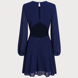 Modra Chiffon Obleka brez Hrbtne Strani A-Linije