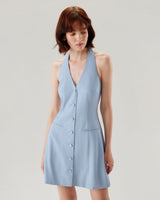 Modra Halter Mini Obleka